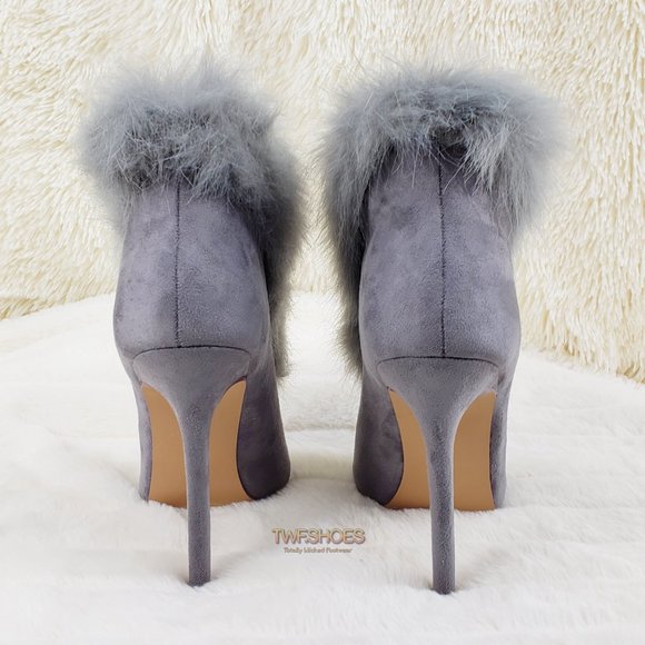 Fur Trim Split Cut Front Peep Toe Ankle Bootie - Picture 6 of 16